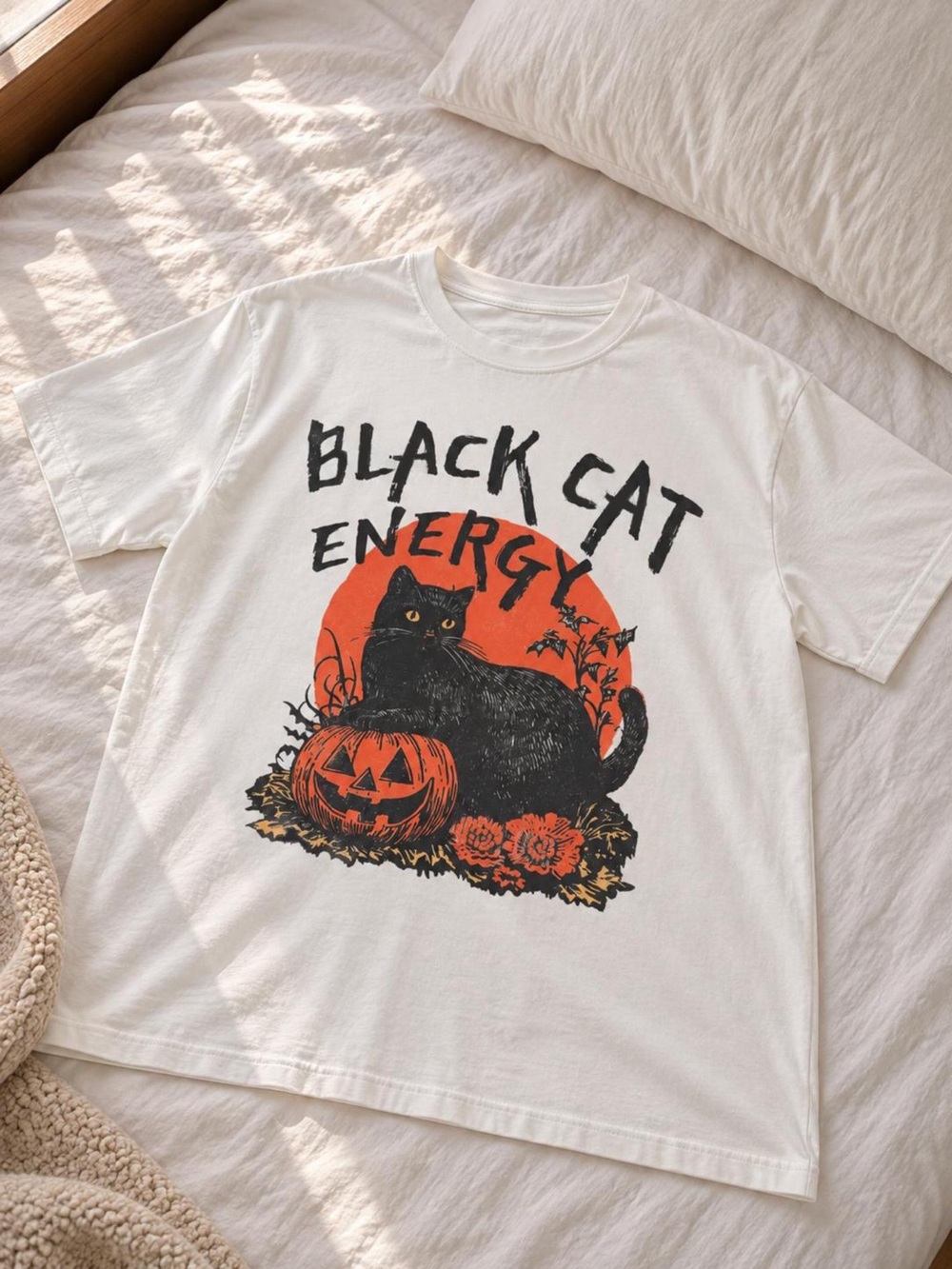 Black Cat Energy Graphic Tee, Funny Black Cat Halloween T-shirt